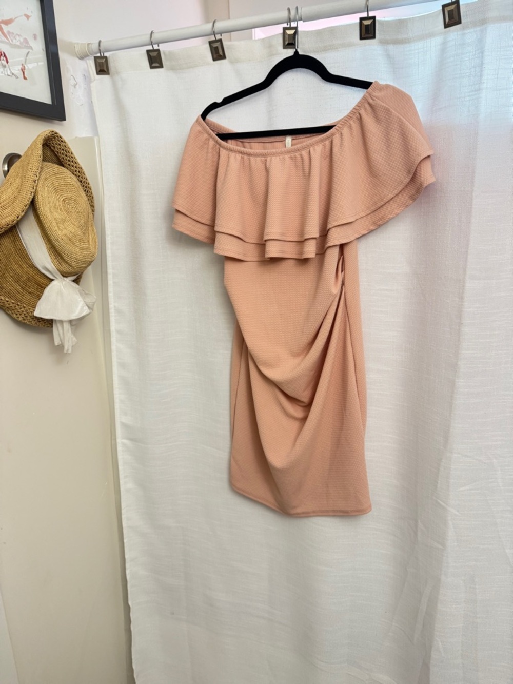 PinkBlush Off-Shoulder Ruched Ruffle Dress – Medium - Picture 2 of 6